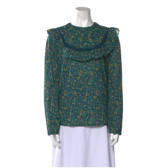 Banjanan Floral Print Blouse Top Shirt Womens Small Green Floral Long Sleeve - Picture 13 of 13